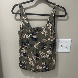 Olive Green Floral Scoop Neck Tank Top